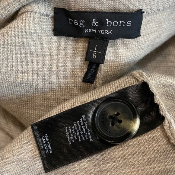 RAG BONE Lori Cardigan Oatmeal Merino Wool Size Large, Double Button Closure - Picture 7 of 7